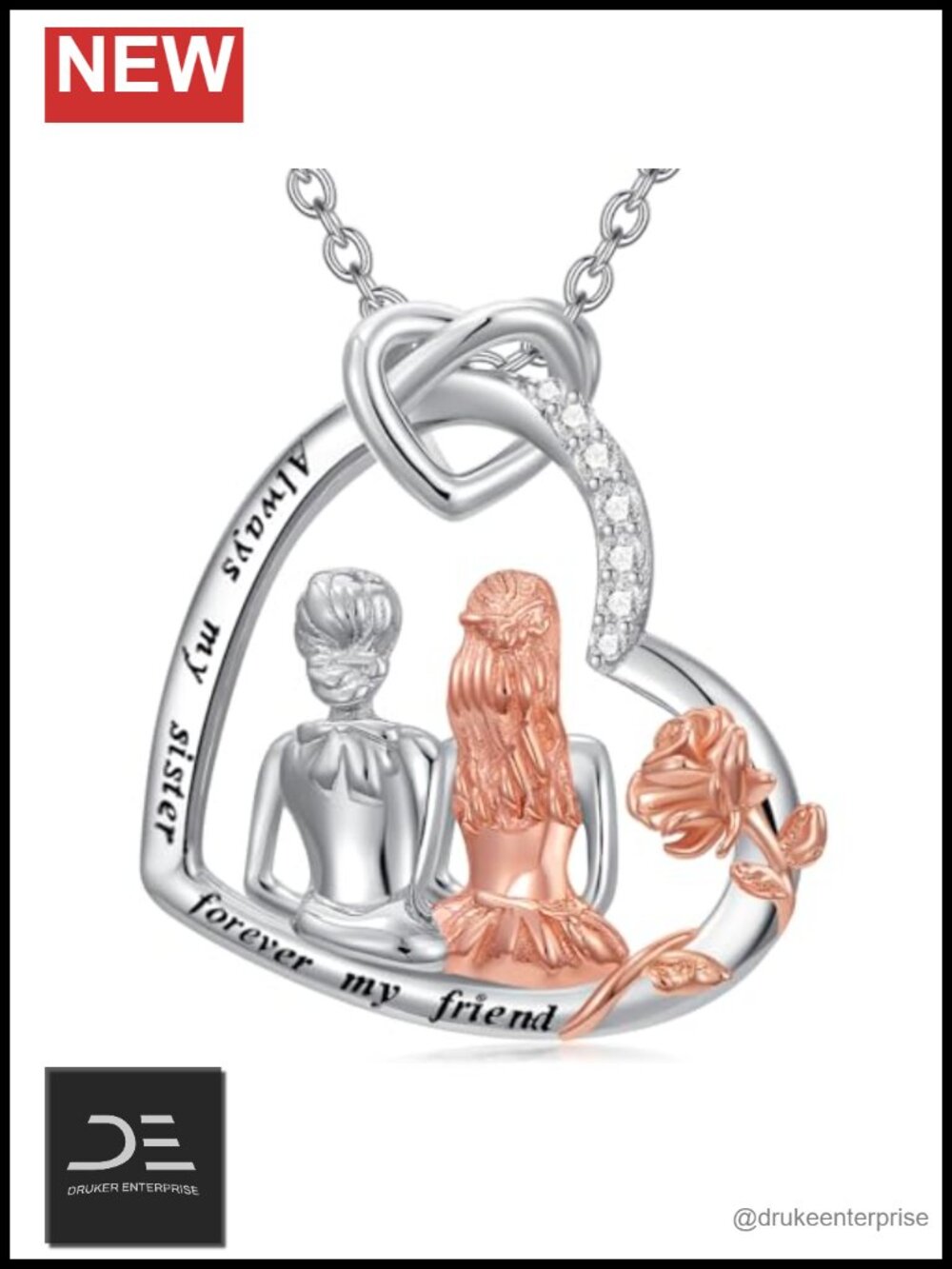 925 Sterling Silver Mother Daughter Necklace Heart Pendant Jewelry for Women